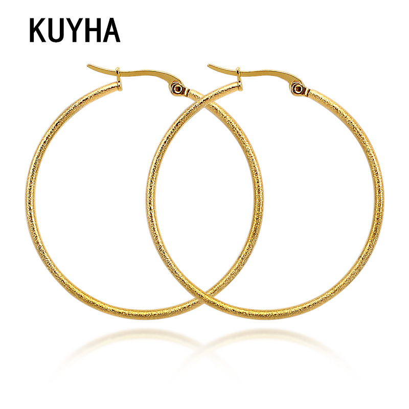 Gold Hiphop Hoop Earrings Stainless Steel Women Jewelry Minimalist Circle Round Geometric Pendientes Mother's Present