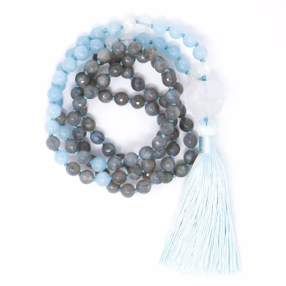 

108 Mala Beads Necklace Hand Knotted Mala Necklace with Tassel Stress Relief Labradorite Jewelry Yoga Prayer Meditation Jewelry