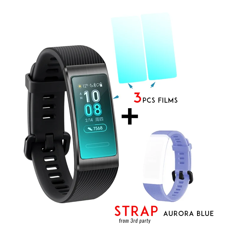 huawei Band 3 Pro Smartband gps металлическая рамка Amoled полноцветный дисплей сенсорный экран Датчик сердечного ритма датчик сна - Цвет: BLK film aurora blue