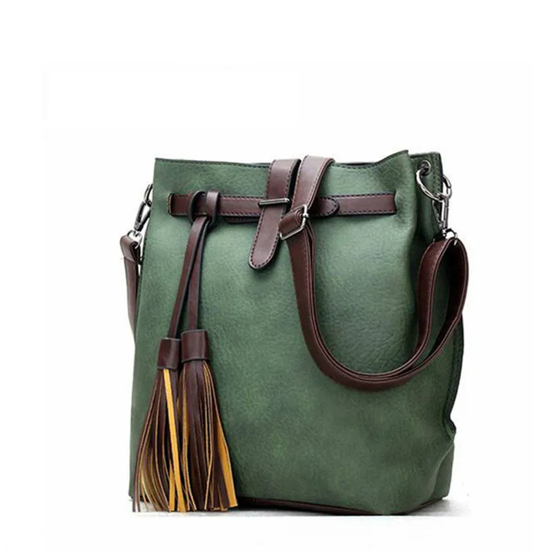 

Explosion Models Women's PU Leather Handbag Fashion Design Style Black Bucket Retro Shoulder Bag Ladies Messenger Bag