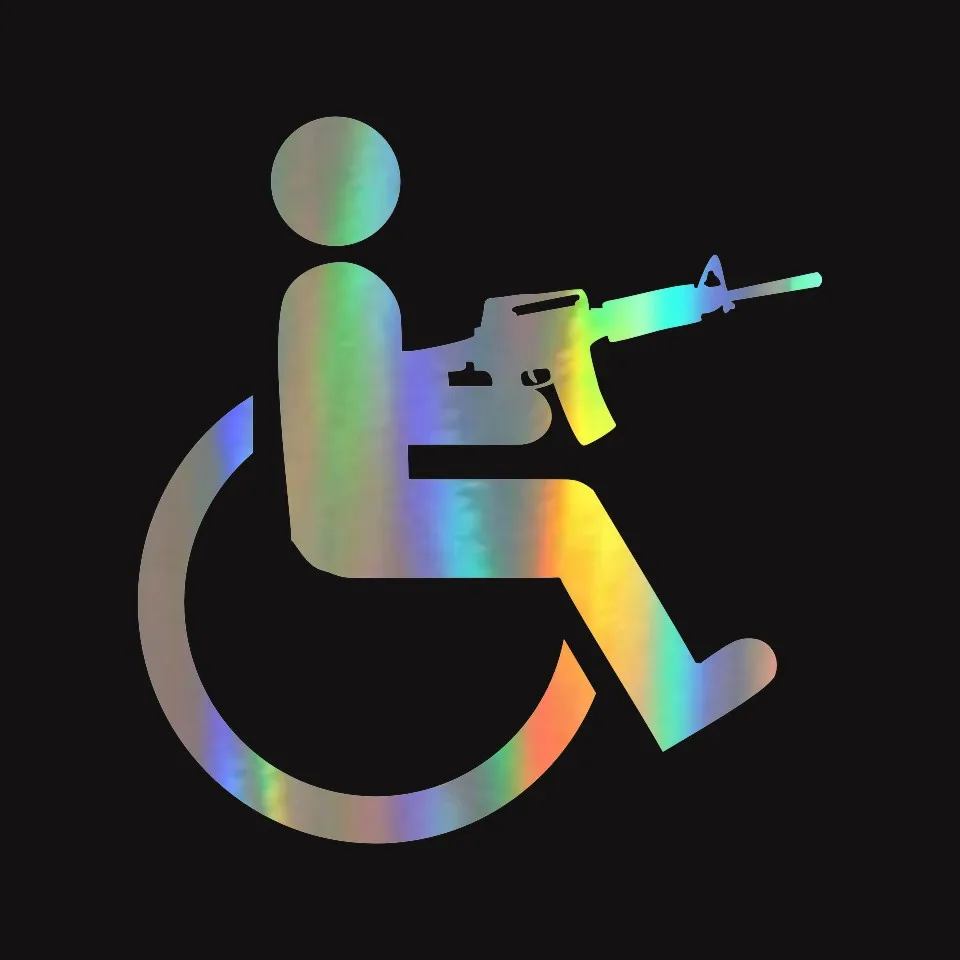 Anycuros Handicapped Wheelchair Gun Creative Vinyl Car-Styling Stickers Decals 15cm16cm (3)