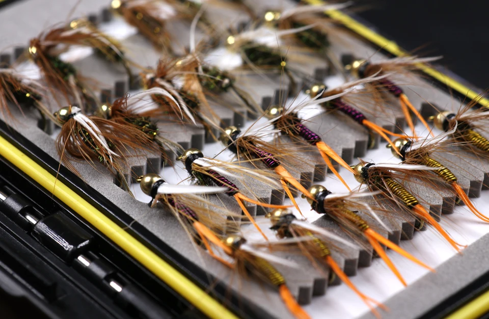 Wifreo Fly Combo 48 шт. 10# латунный золотой Beadhead форель серых рыболовных мух мокрой мухи голова из бисера принц Нимфа