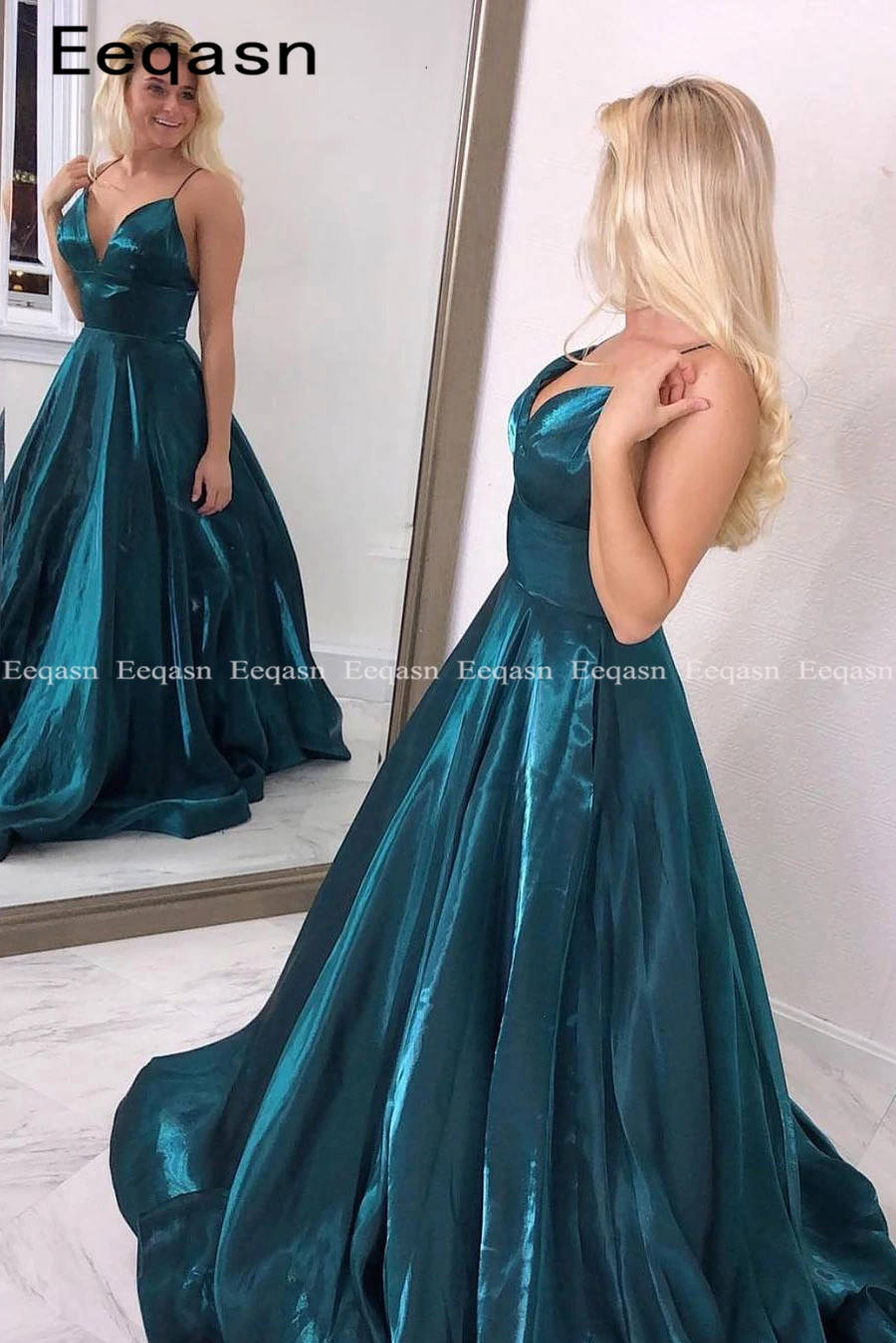 

Simple Prom Dress with Pockets 2019 Pleated Stretch Satin Floor Length Maxi Gowns for Special Occasion vestidos de festa