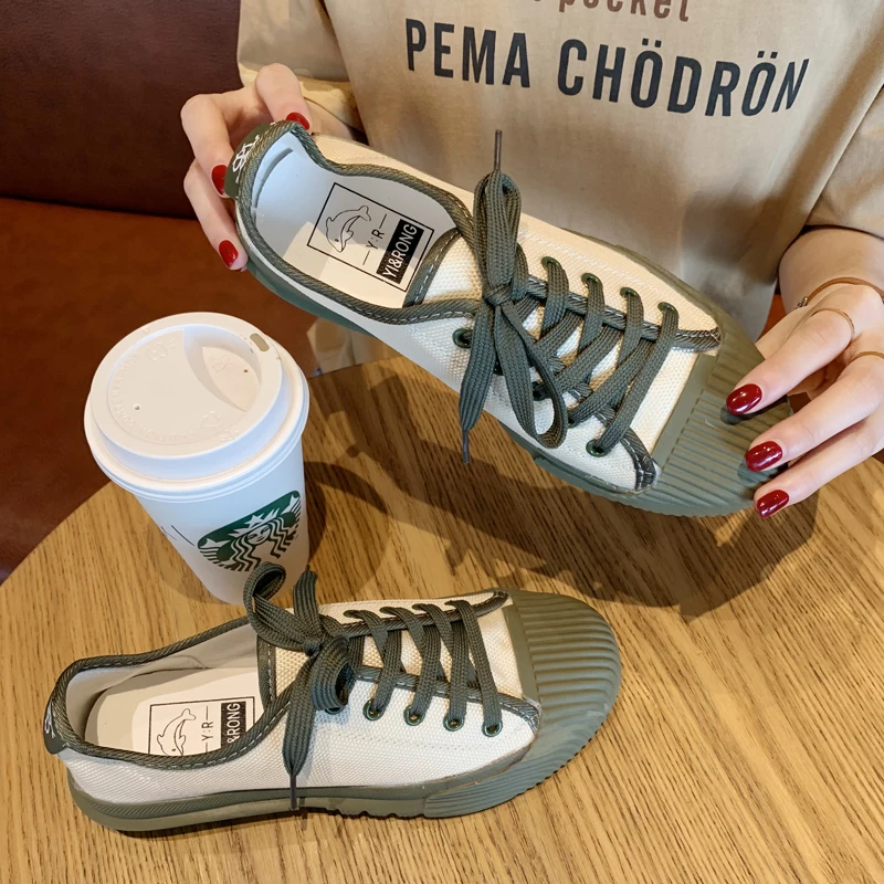 

Women Canvas Patchwork Shoes Brand Girl Casual Med Thick Heel Sneakers Designer Female Vintage Breathable Running Platform Shoes