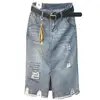 Jupe en jean grande taille 5XL, mode, taille haute, fendue, trou, lettre, ligne a, printemps automne ► Photo 1/4