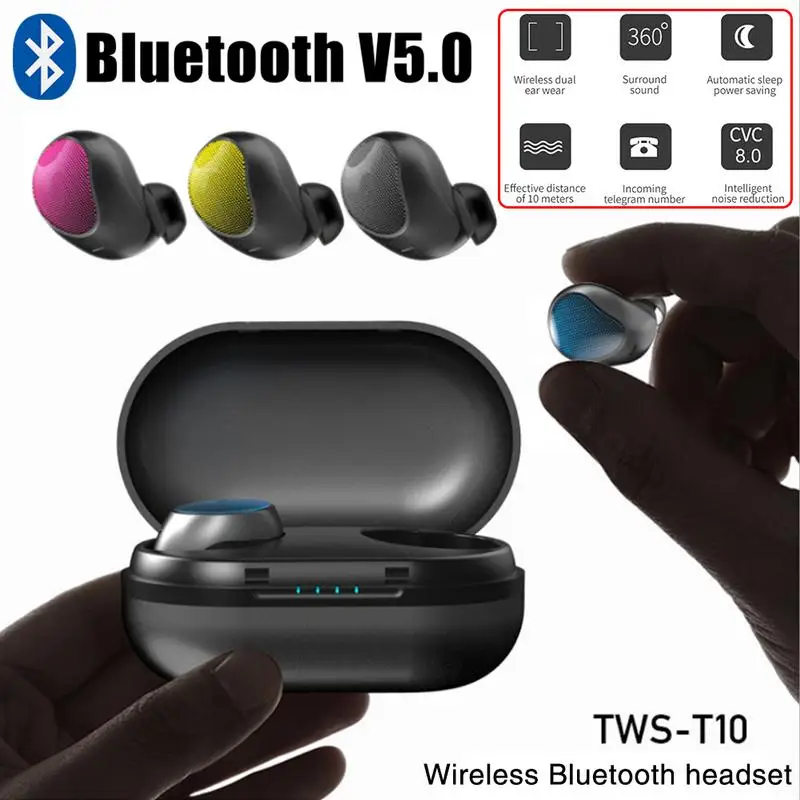 

Tws-t10 Bluetooth Headset Really Wireless Charging Bin 5 Bluetooth Belt Charging Treasure Mini Earphone True Wireless Earbuds