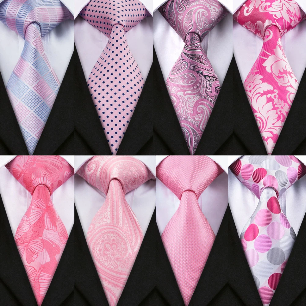 Barry.wang New Pink Tie For Wedding Men's Ties Set With Hanky Cufflinks 100 Silk Men Neck Tie