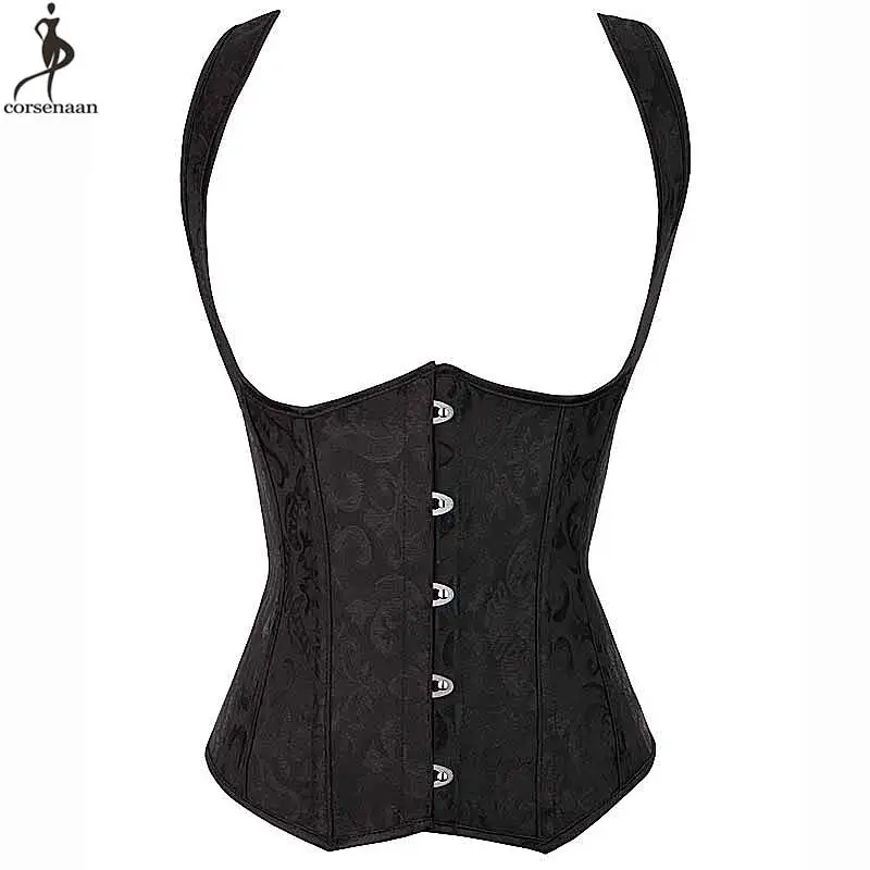 

Jacquard Floral Vest Corset Solid Black Corsets Underbust Push Up Plus Size 6XL Korset Busk Women Outfit Bustier With Steel Bone