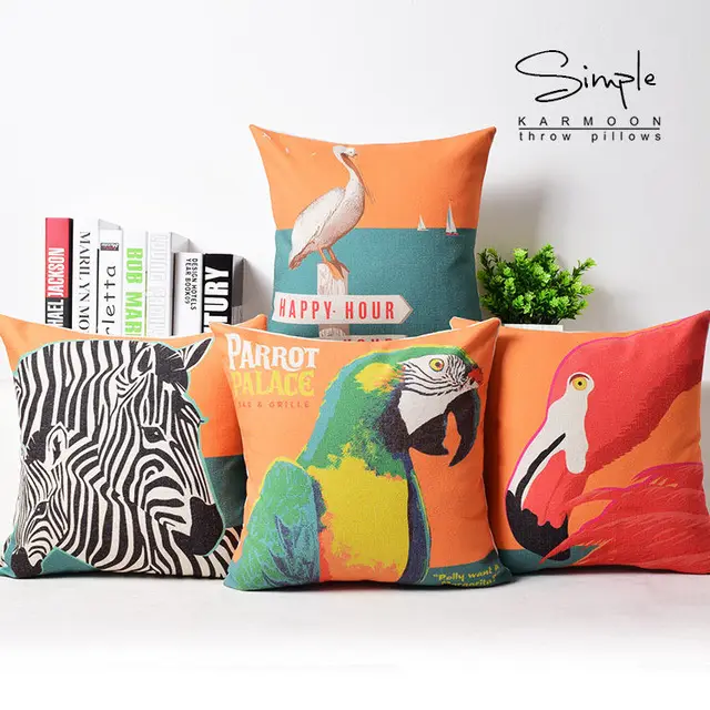 Tropical Animals Flamingo Parrot Cushion Cover Linen Zebra Bird Magnificent Orange Decorative Pillows For Couch Tropical Animals Flamingo Parrot Cushion Cover Linen Zebra Bird Magnificent Orange Decorative Pillows For Couch