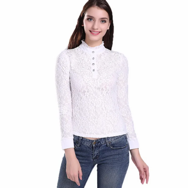 Popular White Lace Turtleneck-Buy Cheap White Lace