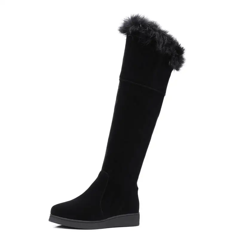 MORAZORA/ г. Сапоги до колена, большие размеры 34-45 женские простые теплые зимние сапоги на молнии модная женская обувь с круглым носком - Цвет: Черный