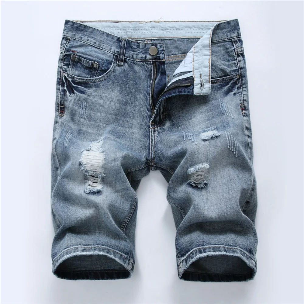 

New Mens Shorts Vintage Wash Shorts Men Ripped Hole Bermuda Masculina Jeans Capri Fashion Breathable Cotton Jeans Shorts