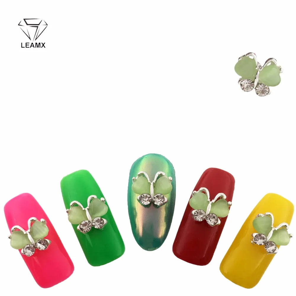 

LEAMX 10Pcs new Color glitter Green butterfly, 3D Metal Alloy Nail Art Decoration/Charms/Studs,Nails 3d Jewelry 2018 New Stlye