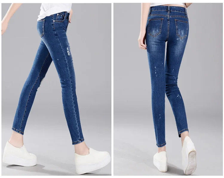 Jbersee женские джинсы со средней талией весенние повседневные брюки до щиколотки женские обтягивающие рваные джинсы обтягивающие эластичные узкие брюки женские