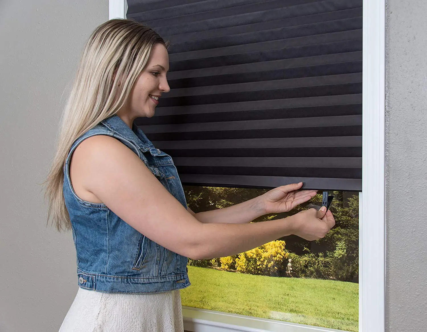 Persianas plisadas autoadhesivas negras ventana opaca 90x180 CM Persianas plisadas autoadhesivas negras ventana opaca 90x180 CM