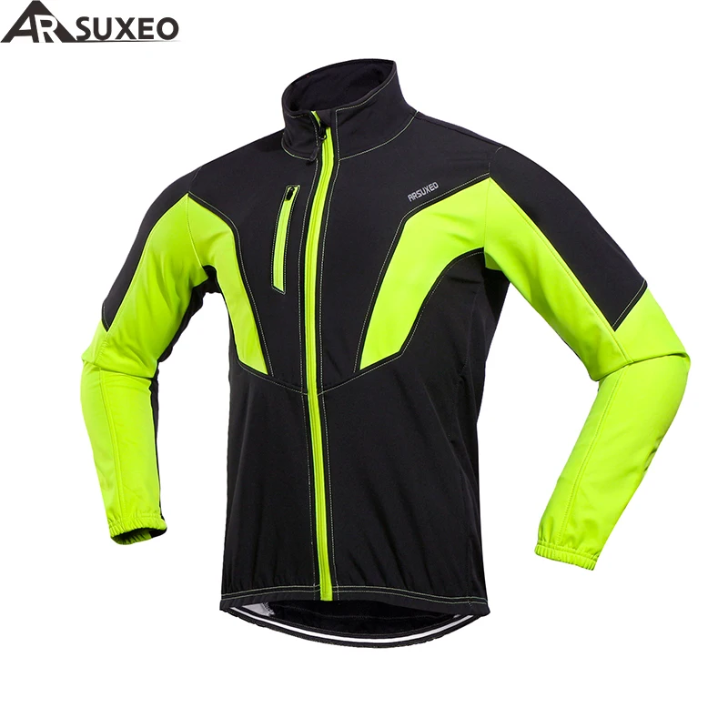 

ARSUXEO Cycling Jacket Winter Thermal Warm Up Fleece MTB Bike Jacket Windproof Waterproof Cycling Mens Long Windbreaker 17N