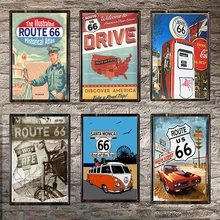 АЗС Route 66 старинный оловянный знак бар украшение для стен дома, паба ретро металл искусство пиво кофе плакат тарелка 1001(484