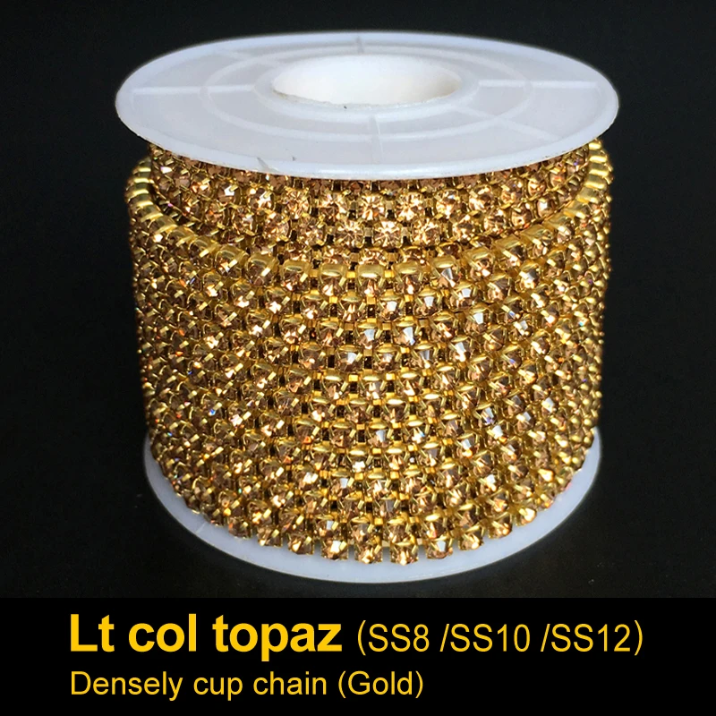 Срок годности плотно горный хрусталь Кубок ChainSs6 Ss8 Ss10 Ss12 Перидот 10 ярдов/цепи рулон золото база для одежды