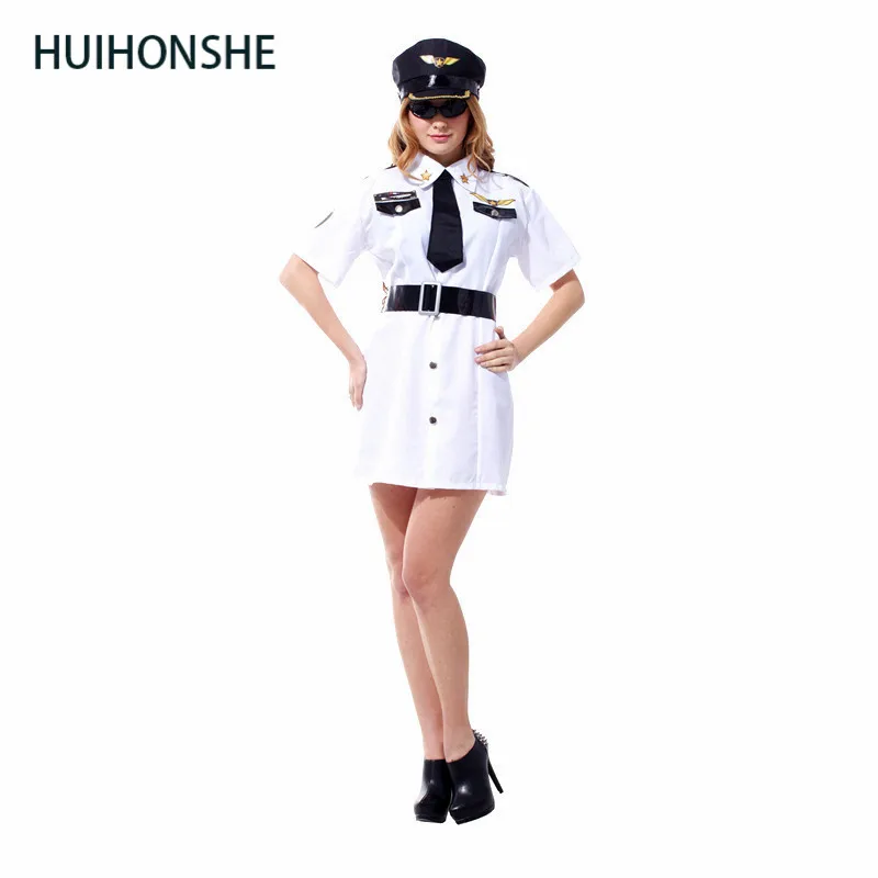 White Black Women Police Costumes Sexy Female Make Up Party Dress Fancy Uniform Stewardess Cosplay Suit Halloween Women Navy