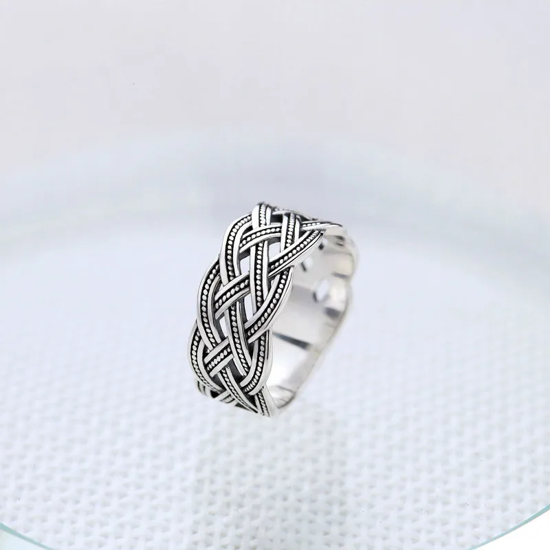

2019 New Fashion Real Silver Rings For Women Jewelry 925 Sterling Silver Retro Style Woven Twist Vintage Simple Silver Ring