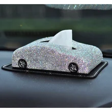 Creative Car Model Multi-use Luxury Leather Car Tissue Box Cover Crystal Rhinestone Block Paper Storage Box
