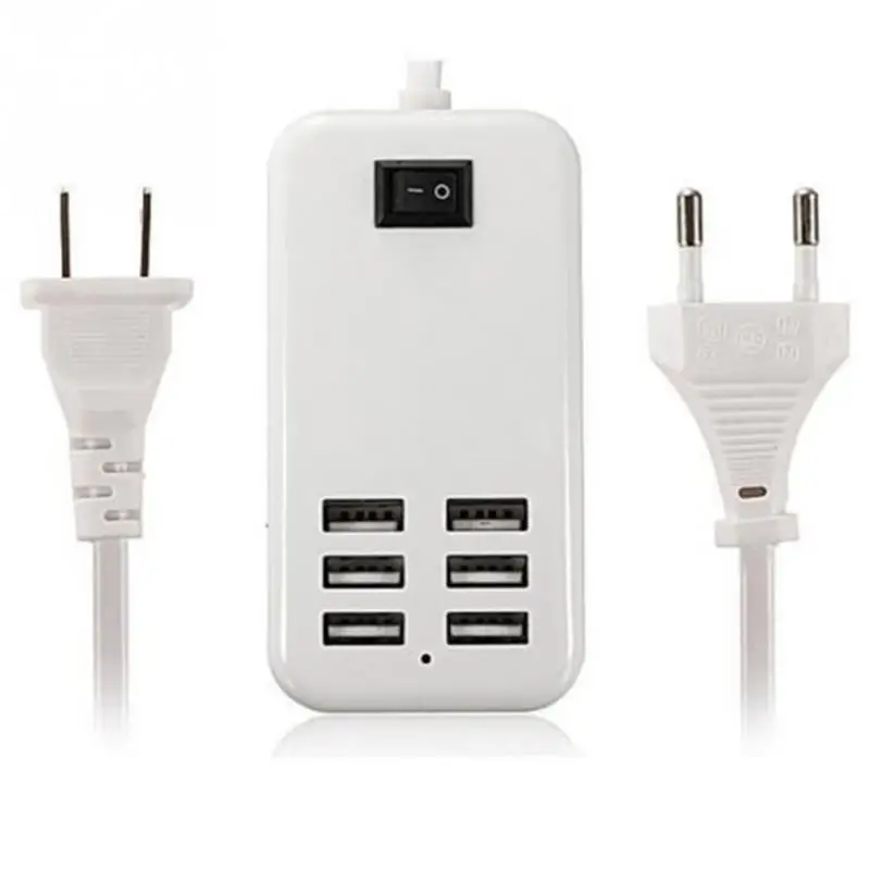 

EU/US Plug 100V-240V 6 Port Portable USB Hub Desktop Wall Charger 6A 220V AC Power Adapter Charging Extension Socket Outlet