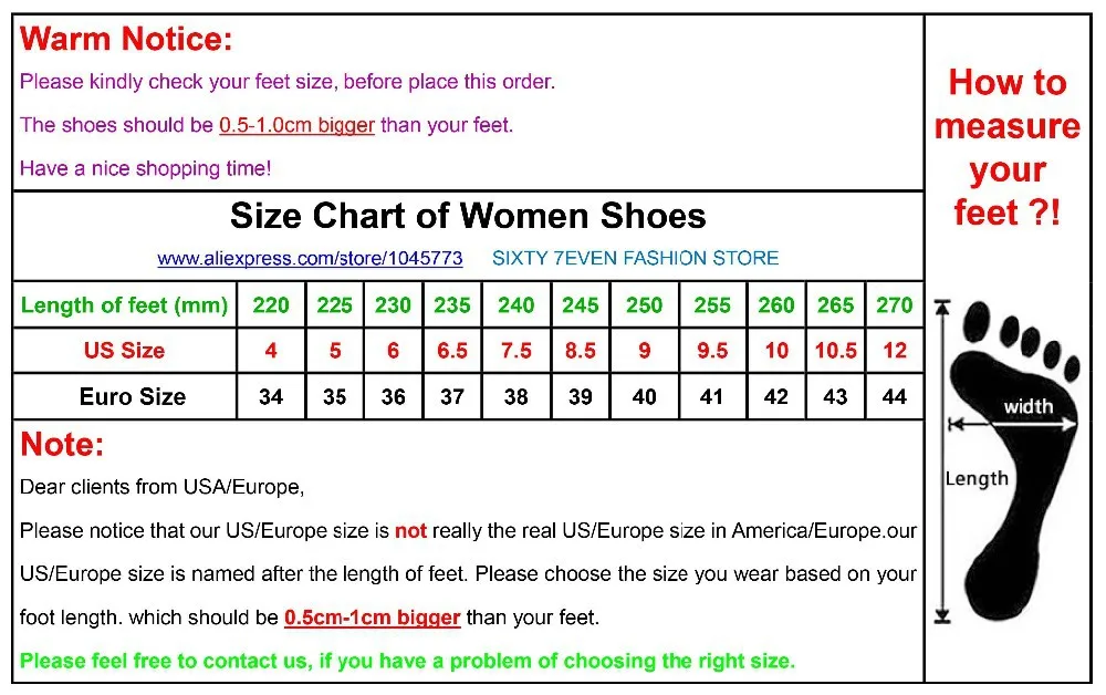 Size of women shoes