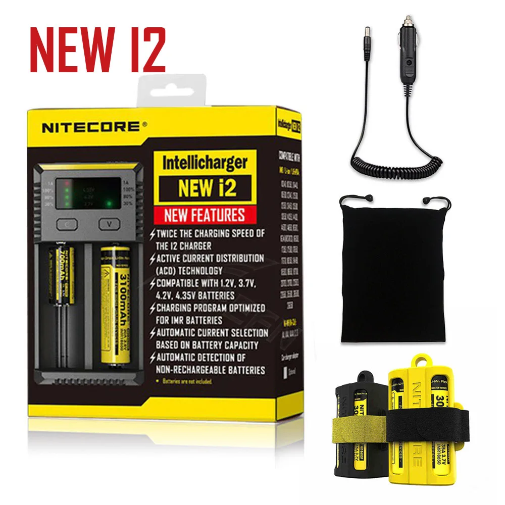 Оригинальное Nitecore зарядное устройство I8 Новое I2 I4 lcd интеллектуальное зарядное устройство Li-Ion 18650 14500 16340 26650 AAA AA 12V зарядное устройство - Цвет: I2 car bag nbm40