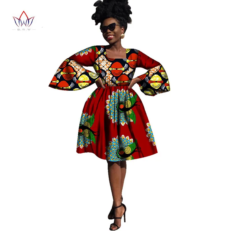 

2018 Print African Dresses for Women Plus Size Elegant Long Butterfly Sleeve a line Casual Dress Traditional Clothing WY1745