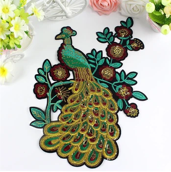 

36x27cm Big peacock Patches for Clothes Wedding Decoration Dress Sewing Applique Embroidery Diy Accessory