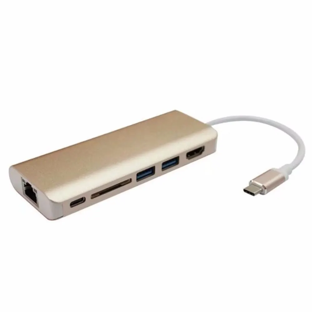 

Mutifunctional Card Reader Type-C Multi-port to HDMI 4K 2-Port USB3.0 Card Reader Gigabit Ethernet Adapter For Macbook Laptop
