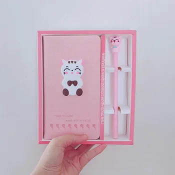 

New Arrival Cute Cat Notebook gel pen set with box Weekly Planner School Office Supplies Kawaii Stationery