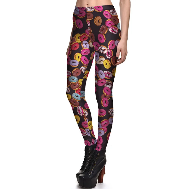 New Arrival 3856 Sexy Girl Colorful Donut Bread Doughnut Printed Elastic font b Fitness b font