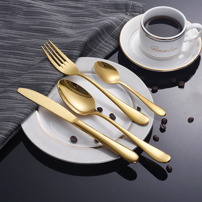 

Gold Tableware Set Stainless Steel Cutlery 4 Gold Cutlery Knife Cutlery Silver Knife Dinner Frames and exhibits European style