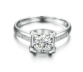 

AU585 White Gold Oxhead Style Excellent 1Ct Synthetic Diamonds Women Wedding Ring Lovely Design Bridal Ring