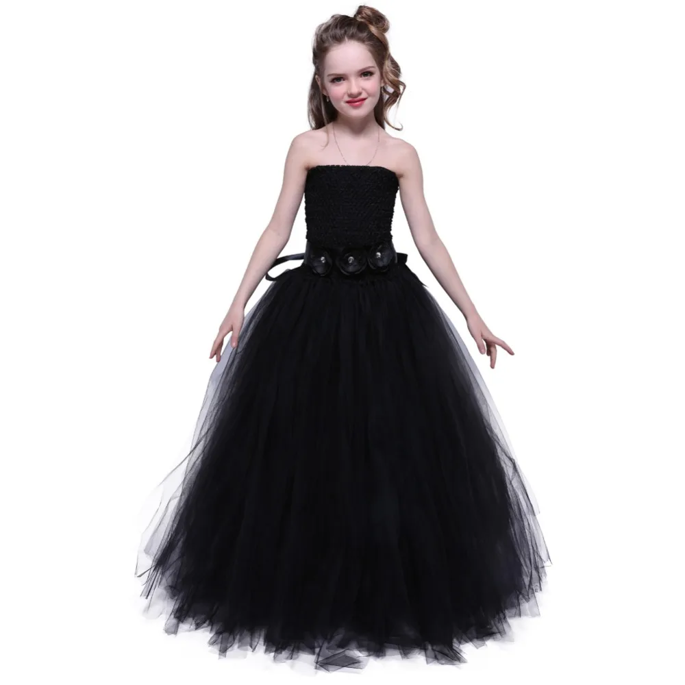 Black Solid Elegant Dresses for Girls Christma Baby Girl Clothes Winter Ankle Length Sleeveless Flower Dress Girl Tutu Ball Gown Black Solid Elegant Dresses for Girls Christma Baby Girl Clothes Winter Ankle Length Sleeveless Flower Dress Girl Tutu Ball Gown