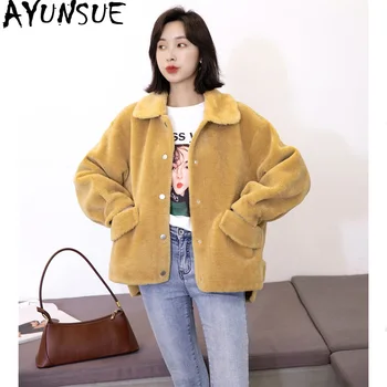 

AYUNSUE Real Fur Coat Female Lamb Fur Korean Pink Jackets 2019 Autumn Winter Jacket Women Real Wool Coats Chaqueta Mujer MY3582