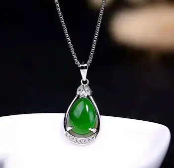 

Hetian Biyu Silver Inlay Pendant One Touch Green Pendant j36#