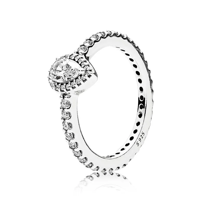 

Authentic 925 Sterling Silver Ring Radiant Small Teardrop With Crystal Rings For Women Wedding Party Gift Fine Pandora Jewelry