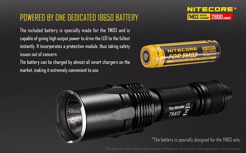 Nitecore TM03 LED Flashlight CREE XHP70 LEDs Tactical Flashlight 2800 Lumens with TM03 18650 for Hunting Fishing Free shipping