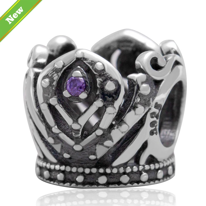 

Authentic 925 sterling silver Crown charm beads with puple zirconia stone Fit for Pandora Bracelets wholesale