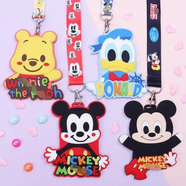 

New Retail 1 pcs mickey minnie duck bear Sign Card ID Holder With Hanging String Keychain T010