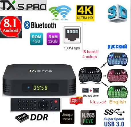 Tanix TX5 PRO 4 ГБ 32 ГБ 2,4G WiFi 100M LAN Bluetooth Android 8,1 tv Box Amlogic S905X2 Четырехъядерный 4K Smart Box TX5 MAX TANIX