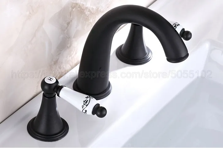 Basin Faucet 3 Hole Bathroom Sink Faucet Deck Mounted Cold Hot Oil Rubbed Bronze Sink Faucet Mixer Tap znf074