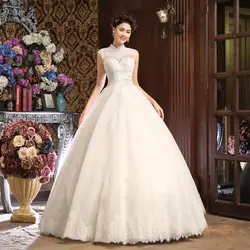 Trouwjurk Бальное Платье Свадебное кружево с высоким воротником, со стразами Vestido De Novias Тюль Свадебные платья из органзы индивидуальный заказ