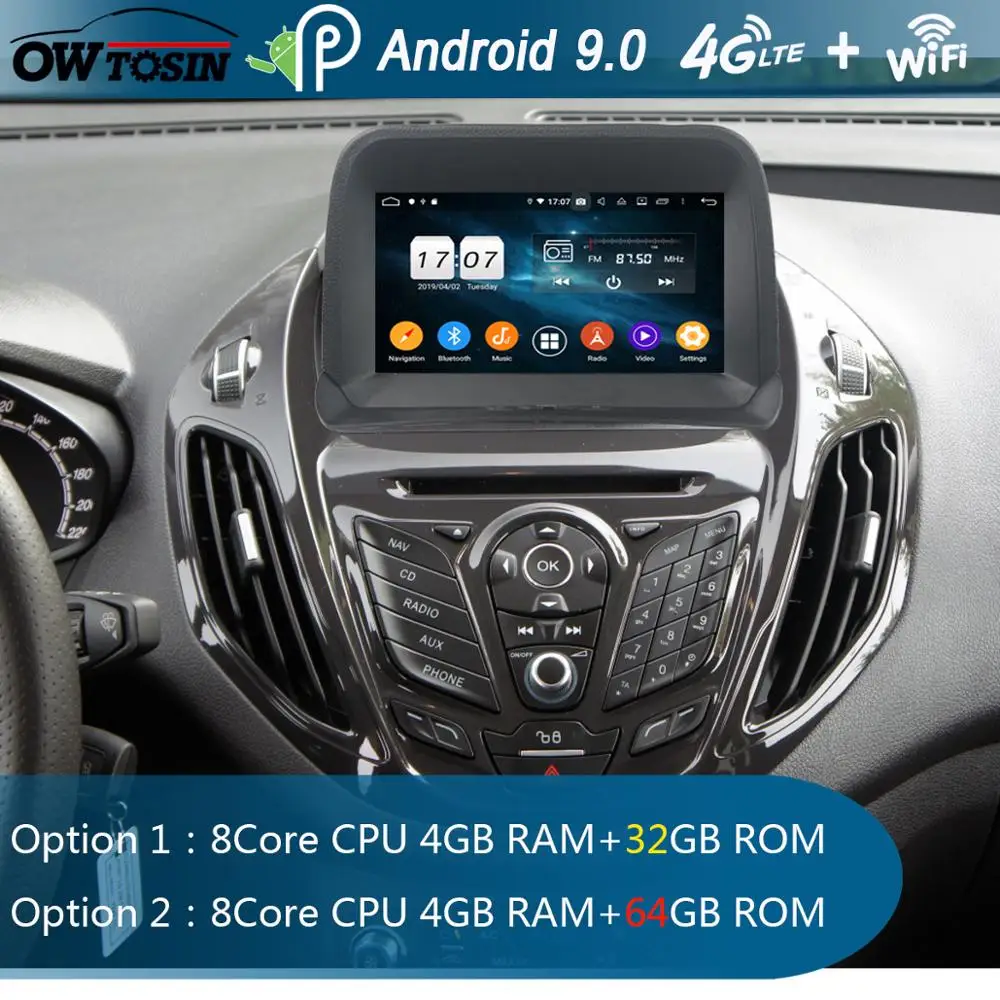 8" IPS 1920*1080 8 Core 4G RAM+64G ROM Android 9.0 Car DVD Player For Ford Tourneo Courier DSP Radio GPS