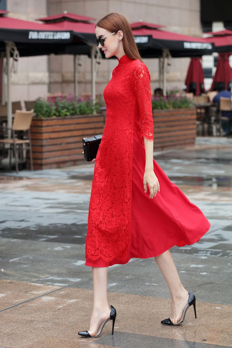 red lace qipao