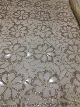 

Hot Sele Sequins Lace Embroidery Lace Accessories Handmade DIY Wedding Dress Glitter Lace Fabrics 5/Yards