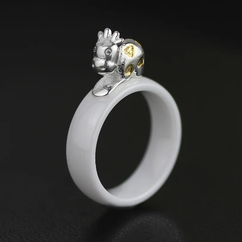 

CMAJOR Original 925 Sterling Silver Ceramic Shank Cattle Cow Band Rings Women Girls Handmade Designer Fine Jewelry Wholesale