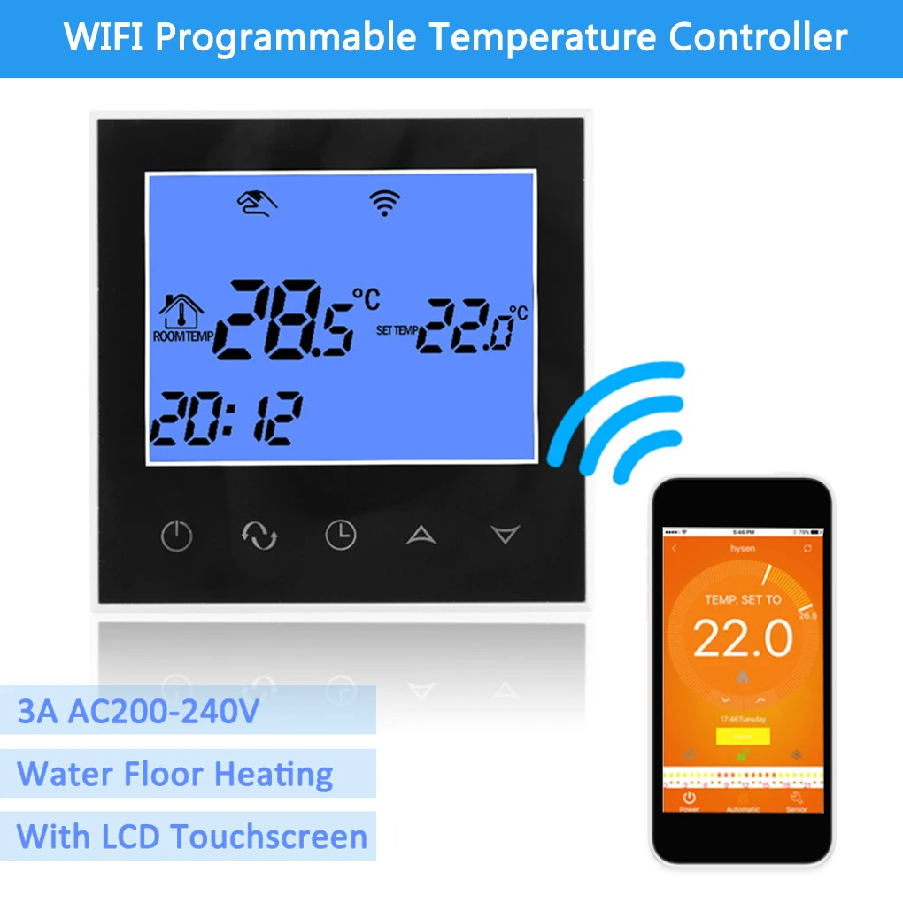 

Smart WIFI Programmable Temperature Controller Water Floor Heating Thermostat with Touchscreen LCD Display 3A 200-240V